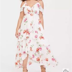 Torrid White Floral Flounce Challis Maxi Dress